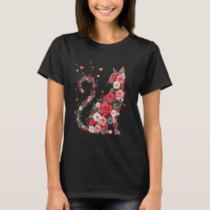 Camiseta Arte Floral de Gato Fofa para Proprietários de Gat