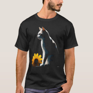 Camiseta Arte Floral de Gato Motivo de Gato Animal Gato