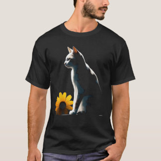 Camiseta Arte Floral de Gato Motivo de Gato Animal Gato