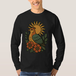 Camiseta Arte Floral do Beija-flor Vintage