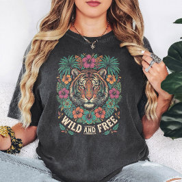 Camiseta Arte Floral do Tigre Tropical Selvagem e Livre
