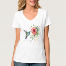 Arte Floral em Aquarela de Beija-flor Colorido da