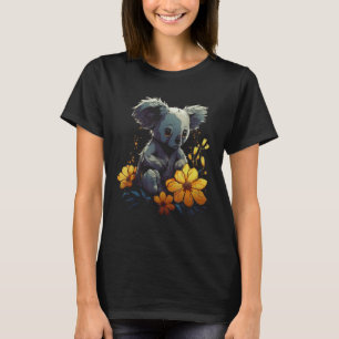 Camiseta Arte Floral Fofa de Koalá Animal Koalá
