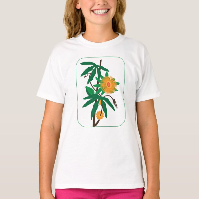 Camiseta Arte flórica com flores laranja (Frente)