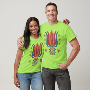 Camiseta Arte Folclórica Americana Antiga Decoração Floral 