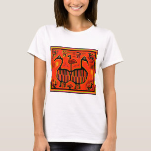 Camiseta Arte Folclórica Colorida de Pássaros