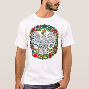 Camiseta Arte Folclórica Floral Águia Polonesa