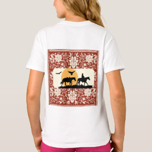 Camiseta Arte Folclórica Floral do Pôr do Sol do Cowboy Wes