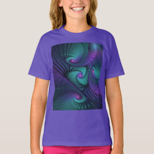 Camiseta Arte fractal abstrata moderna Roxo encontra Turque