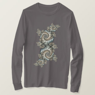 Camiseta Arte fractal azul claro bege abstrato espirais