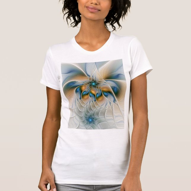 Camiseta Arte fractal de fantasia abstrata e elevada com az (Frente)