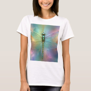 Camiseta Arte Fractal de Libélula Pastel Elegante,