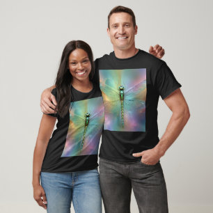 Camiseta Arte Fractal de Libélula Pastel Elegante,