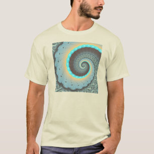 Camiseta Arte Fractal Espiral Azul Turquesa Abstrato Laranj