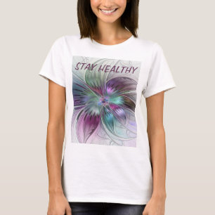 Camiseta Arte Fractal Floral Flor Abstrata Colorida Texto