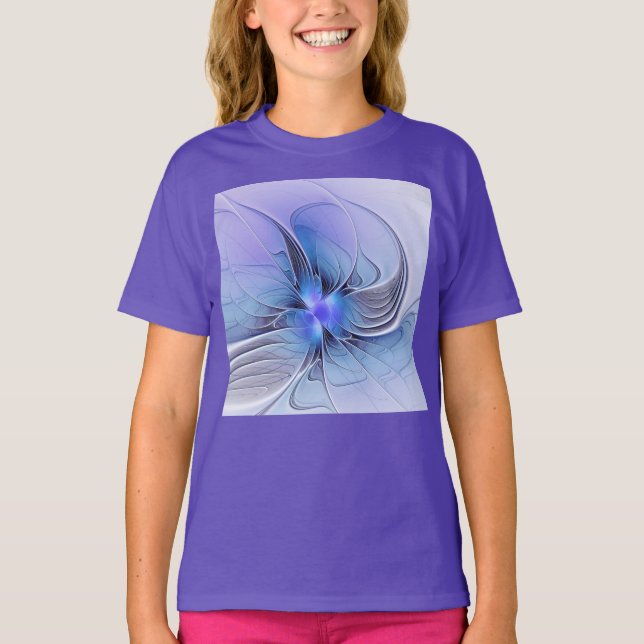 Camiseta Arte fractal moderna abstrata azul lavanda (Frente)