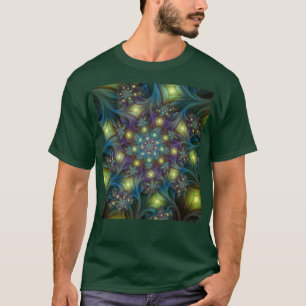 Camiseta Arte fractal roxa azulada brilhante e abstrata ilu