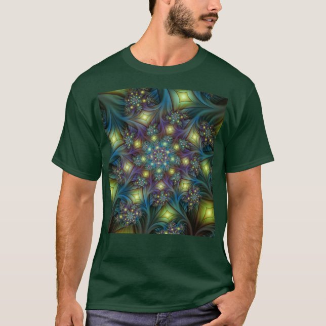 Camiseta Arte Fractal Roxa Roxa Abstrato brilhante iluminad (Frente)