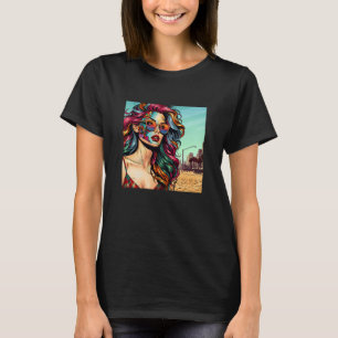 Camiseta Arte Fracturada   Mulher Abstrata na Praia