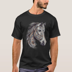 Camiseta Arte Geométrica Abstrata Tribal de Cavalo Nativo A