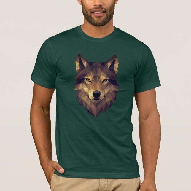 Camiseta Arte Geométrica da Cabeça de Lobo Poligonal em Ton (Frente)