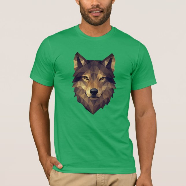 Camiseta Arte Geométrica da Cabeça de Lobo Poligonal em Ton (Frente)