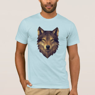 Camiseta Arte Geométrica da Cabeça de Lobo Poligonal em Ton