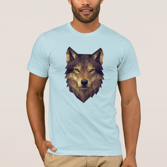 Camiseta Arte Geométrica da Cabeça de Lobo Poligonal em Ton (Frente)