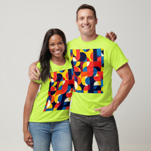 Camiseta Arte Geométrica de Bloco de Cor Retro
