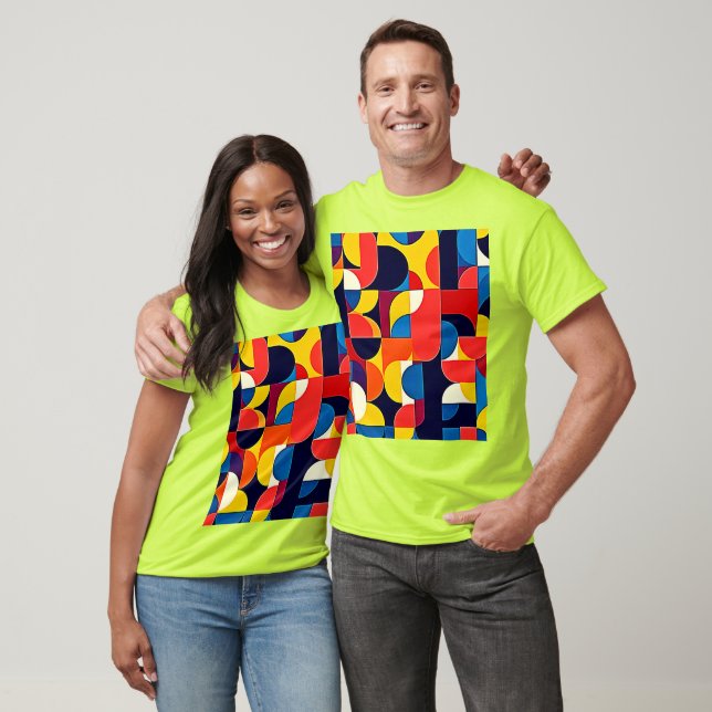 Camiseta Arte Geométrica de Bloco de Cor Retro (Unissex)