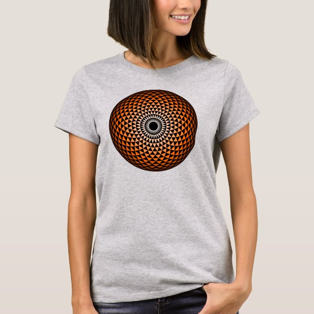 Camiseta Arte Geométrica de Mandala Laranja Negro Espiritua (Frente)