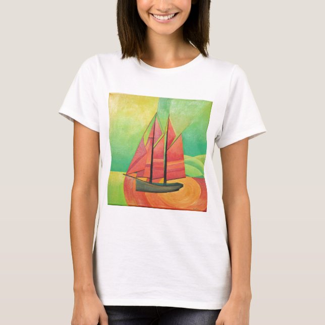 Camiseta Arte Geométrica do Barco à Vela Abstrato Cubist (Frente)