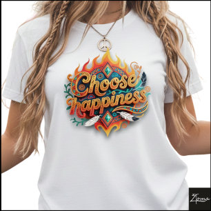 Camiseta Arte Geométrica Tribal Escolha Felicidade 3D