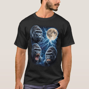 Camiseta Arte Gorila Lua Relâmpago Poderoso Rosto de Macaco