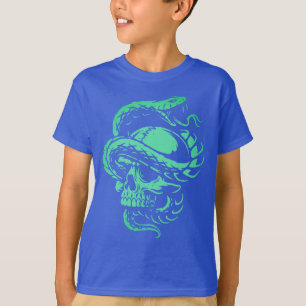 Camiseta Arte Gótica Caveira Neon e Serpente