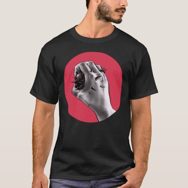 Camiseta Arte gótico do horror - mão stabbed (Frente)