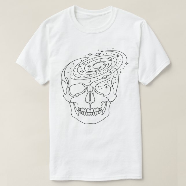 Camiseta Arte Gráfica de Linha de Galáxia de Crânio Celesti (Frente do Design)