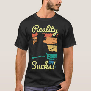 Camiseta Arte Gráfica de Realidade Virtual Retro Danificada