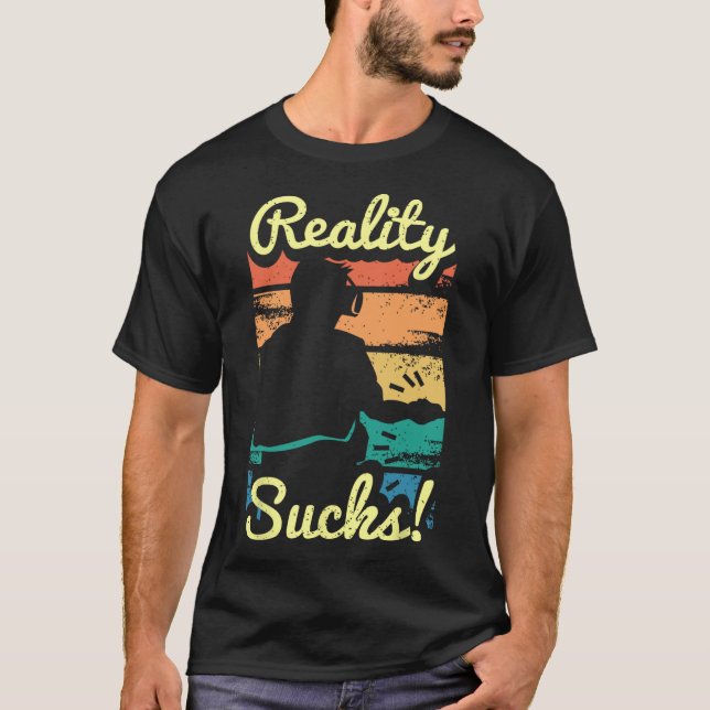 Camiseta Arte Gráfica de Realidade Virtual Retro Danificada (Frente)