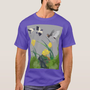 CAMISETA ARTE GRÁFICA DE TULIPA E PÁSSARO EM VOO