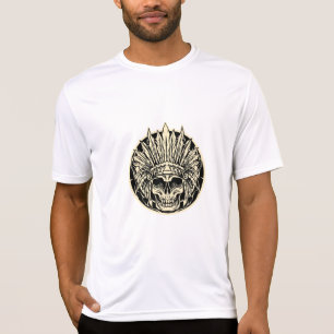 Camiseta Arte Gráfico do Crânio do Chefe Guerreiro
