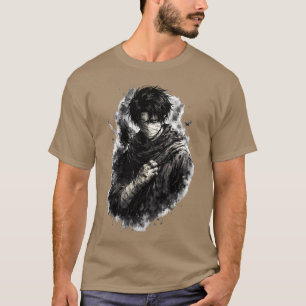 Camiseta Arte Grunge de Ninja Guerreiro Anime Sombrio Enfai