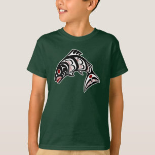 Camiseta Arte Haida Vermelho Preto Branco Nativo Americano 