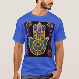 Camiseta Arte Hamsas Dourado Roxo Verde do Mardi Gras