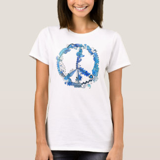 Camiseta Arte ilustrada da caneta do sinal de paz com azul
