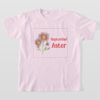 Camiseta Arte Infantil Flor de Áster Aniversário de Setembr