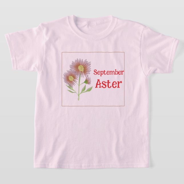 Camiseta Arte Infantil Flor de Áster Aniversário de Setembr (Postura )