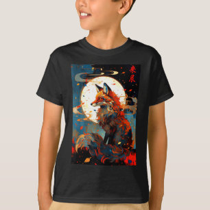 Camiseta Arte Japonês Antigo Raposa Na Paisagem Noturna Enl