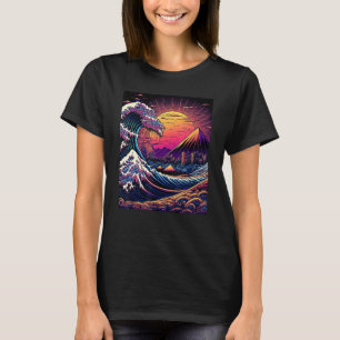 Camiseta Arte Japonês Estilo Ukiyo-e Retrowave Grande Onda