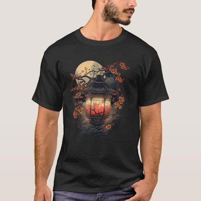 Camiseta Arte Japonês Lanterna Pagode Sakura Flor A (Frente)